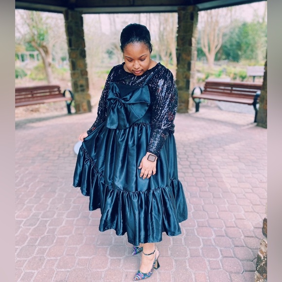 Anthropologie Dresses & Skirts - Elegant Black Satin Dress